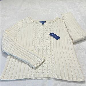 KAREN SCOTT SIZE L Women's Ivory Cable Knit Sweater